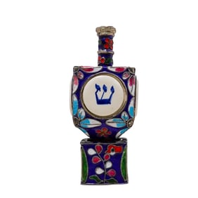 Silver and Enamel Blue Floral Dreidel