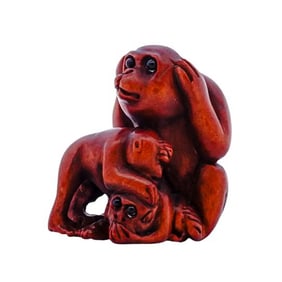 Antique Japanese Wooden Netsuke Monkey Bead