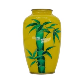 Suzuki Cloisonne Yellow Bamboo Vase