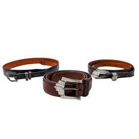 (3 pcs) Signed Sterling Silver and Leather Belts
