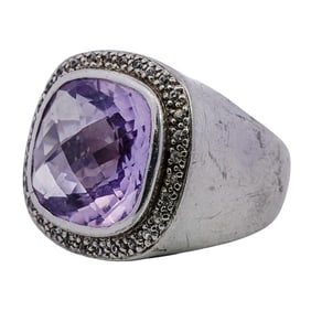 David Yurman Style Amethyst, Diamond, Sterling Ring