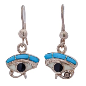 Egyptian Revival Sterling Enamel Drop Earrings