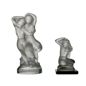 (2 Pcs) Lalique Crystal Frosted Nude Figurines