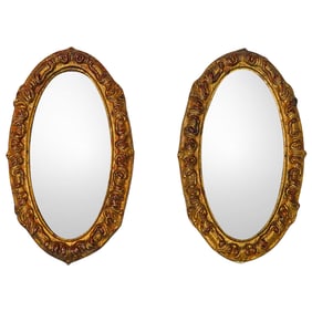 Pair of Antique Italian Gilt Wood Oval Mirrors