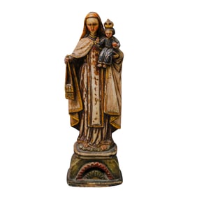 Spanish Colonial Alabaster & Gilt Virgin Carmen with Baby