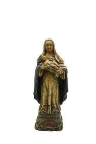 Spanish Colonial Carved Alabaster Polychrome Gilt Virgin Mary with Infant Jesus