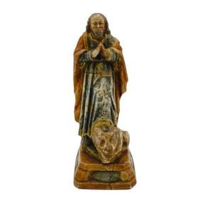 Spanish Colonial Alabaster Polychrome Gilt Saint Geronimo