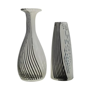 Pair of Dino Martens Style Black and White Murano Vases