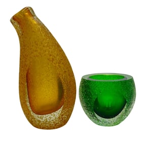 (2 Pc) Murano Textured Glass Vases