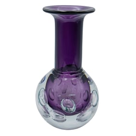 Murano Purple Double Bubble Art Glass Bud Vase