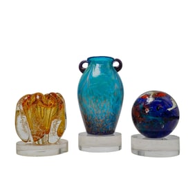 (3 Pcs) Murano Art Glass Vases & Paperweight