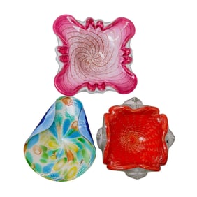 (3 pcs) Floral Murano Art Glass Bowls