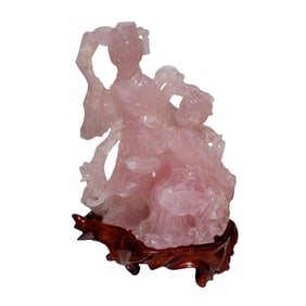 Chinese Rose Quartz Guan Yin Sculpture w/ Box
