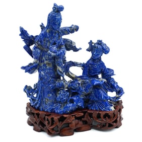 Chinese Lapis Quan Yin Carved Sculpture