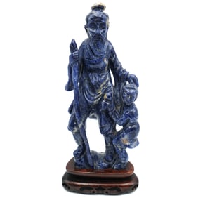 Chinese Carved Lapis Sculpture of a Wiseman and Boy