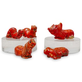 (5 Pcs) Chinese Coral Carved Figurines