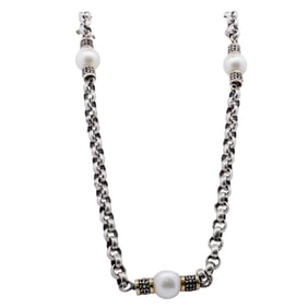 Vintage Pearl, Gold, and Silver Gemstone Necklace