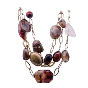 Lucoral Semiprecious Stones, Pearls, and Gold Plate Statement Necklace