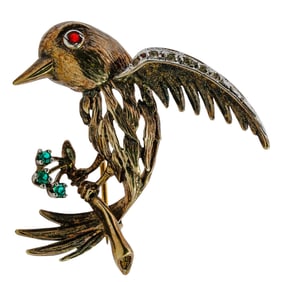 Antique Sterling Silver Gemstone Bird Brooch