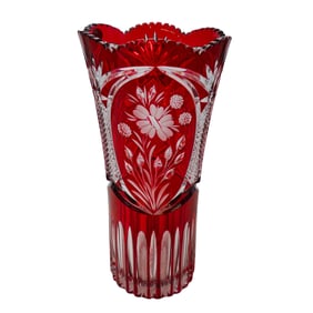 Schonborner Bleikristall Red Cut Crystal Vase