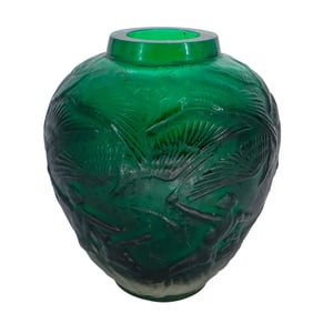 After R. Lalique Frosted Green Crystal Vase