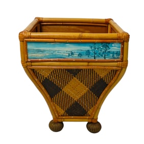 Vintage Mackenzie Childs "Vivaldi" Rattan Bamboo Wastebasket