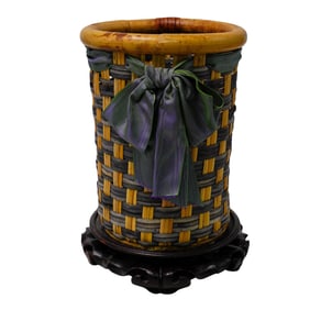 Vintage Mackenzie Childs "Aurora" Rattan Wastebasket
