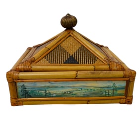 Vintage Mackenzie Childs "Vivaldi Ajiro" Rattan Bamboo Box w/ Lid