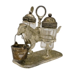 Silvered Bronze and Crystal Dog Salt and Pepper Table Set