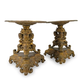 Pair Of European Gilt Bronze Putti Cherubs Compotes