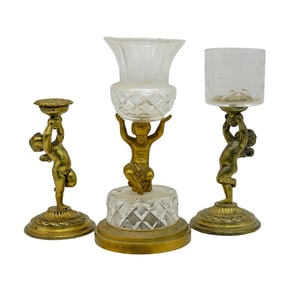 (3 pcs) Antique Gilt Bronze Cherub Candle Votives