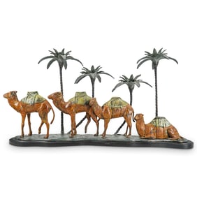 Camels W/ Palm Trees Metal Candle Holder