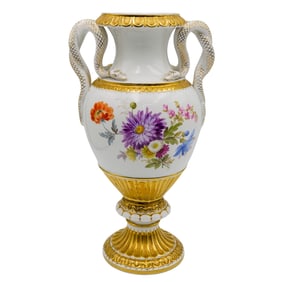 Antique Meissen Porcelain Double Serpent Floral Vase