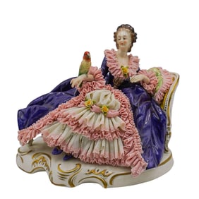 Antique Dresden Volkstedt German Lace Porcelain Lady