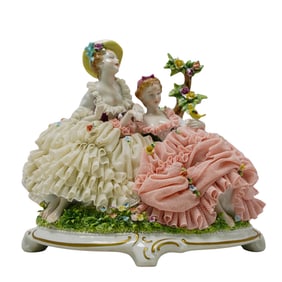 Antique Unter Weiss Bach Porcelain Lace Dresden Ladies