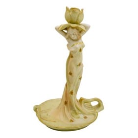 Antique Austrian Maiden Porcelain Candle Holder
