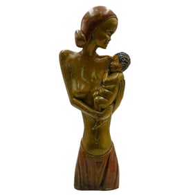 Carved Wooden Mother and Child Figure