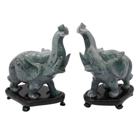 Pair of Chinese Carved Jade Elephants