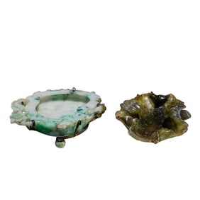(2 Pcs) Chinese Carved Jade Brush Washers
