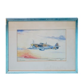 Signed WWII Spitfire Watercolor On Paper