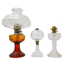 (3 pcs) Assorted Antique Pressed Glass Oil Lanterns