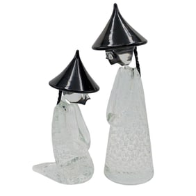 Pair of Murano Bubble Glass Chinese Figures
