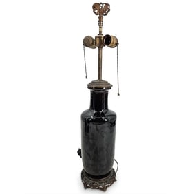 Antique Chinese Black Porcelain Table Lamp