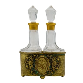 Antique Empire Caddy Perfume Bottles w/ Maiden Brass Holder