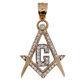 Antique Crystal and 10k Gold Masonic Pendant