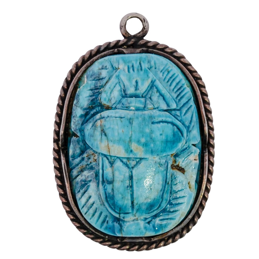 Antique Silver and Faience Scarab Pendant (1 of 4)
