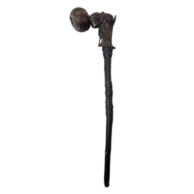 African Bamileke Bronze & Leather Ceremonial King Pipe