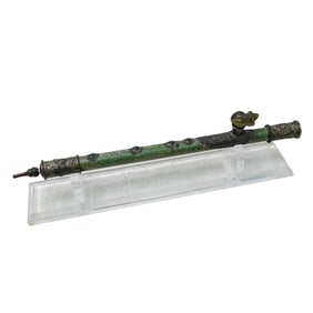 Signed Chinese Jade Opium Pipe with Acrylic Stand