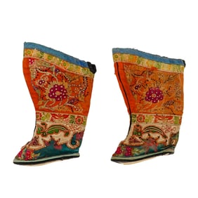 Antique Chinese Silk Embroidered Child Boots