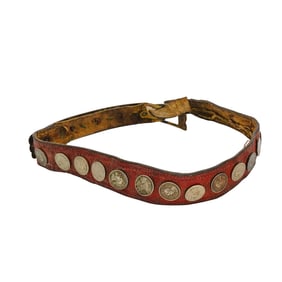 Antique Tibetan Enamel, Coral and Ceremonial Coin Belt